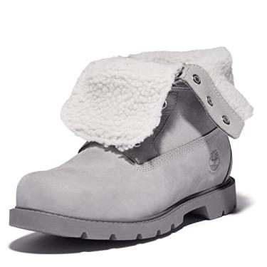 Imagem de Timberland Botas femininas Linden Woods dobrável de couro casual de combate e cadarço, Nobuck cinza médio, 35