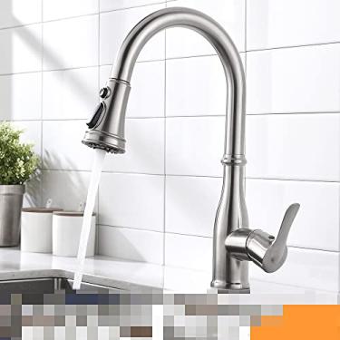 Imagem de Torneiras de cozinha de ouro prata alça única torneira de cozinha de furo único alça giratória grau misturador de água torneira misturadora, 866088, escovado, china