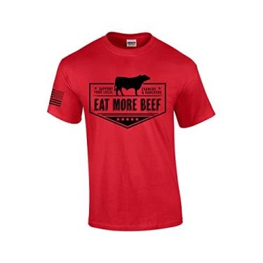 Imagem de Camiseta masculina Support Your Local Farmers Eat More Beef Farm to Table manga curta camiseta gráfica, Vermelho, 4G