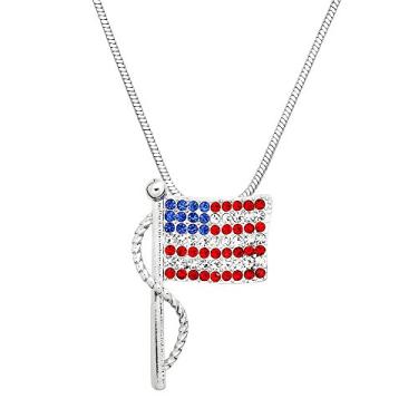 Imagem de Colar com pingente de bandeira americana Falari, cristal de strass, alto polimento, r dio J1511