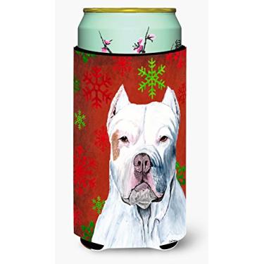 Imagem de Caroline's Treasures SC9421TBC Pit Bull vermelho e verde flocos de neve férias Natal menino alto isolador de bebidas abraçador isolante de bebidas, menino alto, multicolorido