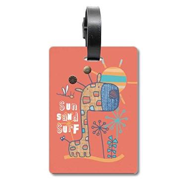 Imagem de Girafa Desenho Animado Animal Sunshine Red Maleta Etiqueta Bagagem Cartão Pendurado Etiqueta Scutcheon, Multicolorido.