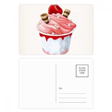 Imagem de Conjunto de cartão postal rosa cereja sabor sorvete doce cartão de agradecimento envio de aniversário