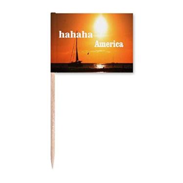 Imagem de Marcador de palito de dente com texto de paisagem americana Haha Mood Topper Decoração de festa