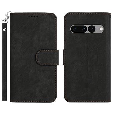 Imagem de YINGDAFENG Capa carteira para Google Pixel 7 Pro, capa flip de couro PU com slots para cartão recurso de suporte e fecho magnético alça de pulso à prova de choque TPU interno, preto