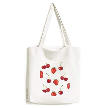Imagem de Sacola de lona com estampa de frutas vermelhas e morango, bolsa de compras casual