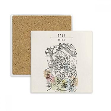 Imagem de Dali Park Among Houses China Quadrado Porta-copos Caneca Porta-copos Pedra de isolamento