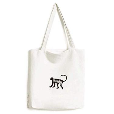 Imagem de Bolsa de lona preta e branca com estampa de macaco, bolsa de compras casual