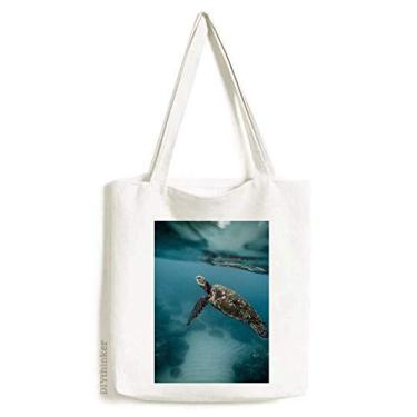 Imagem de Bolsa de lona com imagem de natureza e tartaruga marinha oceânica bolsa de compras casual
