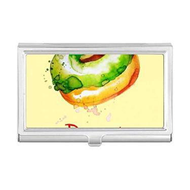 Imagem de Porta-cartão de visita com rosquinha verde pintada à mão em aquarela