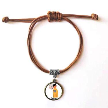 Imagem de DIYthinker Pulseira tradicional japonesa feminina código de vestimenta pulseira de couro corda marrom joia presente