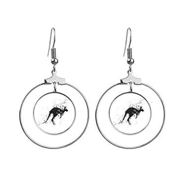 Imagem de Brincos Canguru Mexicano Simples Preto e Branco Pendente Argola Joias Círculo Drop