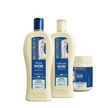 Imagem de kit 1 Shampoo 1 Condicionador 1 Banho creme Brilho Natural Neutro 500 ml Bio Extratus