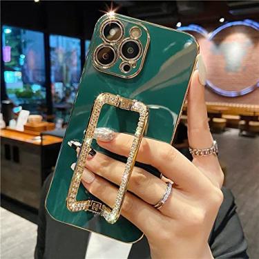 Imagem de 3D Crystal Square Gold Plating Phone Case Para iphone 14 12 Pro Max Mini 11 13 Pro X XS XR 6 S 7 8 Plus SE Cover, L24A3, Verde Escuro, Para 14 Plus
