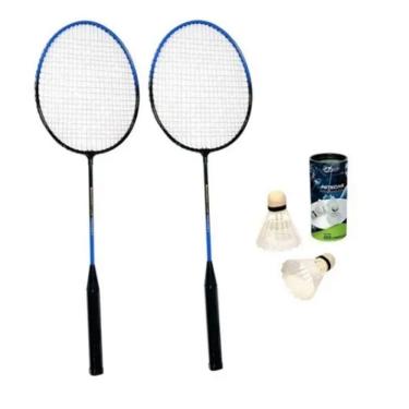 Imagem de Kit Badminton com 2 Raquetes, 3 Petecas e Bolsa.
