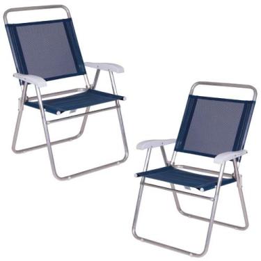 Imagem de 2 Cadeiras De Praia Dobravel Alta Aluminio Master Plus Azul  Mor