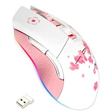 Imagem de DAREU Sakura Pink Wireless Wired Gaming Mouse, Dual-Mode Rechargeable 7 Programmable Buttons,10K DPI,RGB and 7 Adjustable DPI Levels up to [150IPS] [1000Hz Polling Rate] for PC Notebook Mac