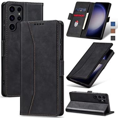 Imagem de Jasonyu Flip Carteira Capa para Samsung Galaxy S23 Ultra,Capinha Folio Magnética de Couro com Suporte para Cartão,Suporte para Chute - Protetora Durável de TPU à Prova de Choque para Telefone,Preto