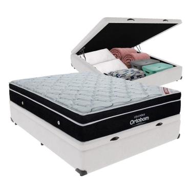 Imagem de Colchão Elegant Ortobom Base Baú Branco Casal Mola Ensacada