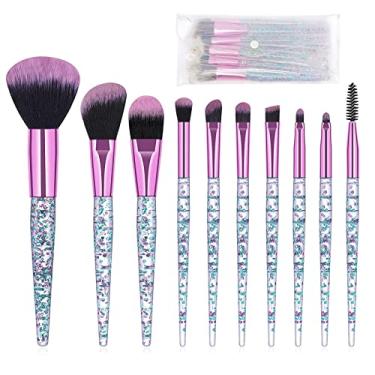 Imagem de Conjunto de pincéis de maquiagem 10 peças elegantes com alça de glitter pincéis de maquiagem profissionais em pó para o rosto, blush, sombra, delineador, lábios, pincéis cosméticos com bolsa