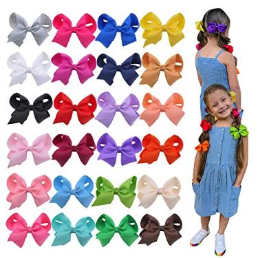 Imagem de Clipes de cabelo boutique de 24 cores para meninas - fita de gorgorão jacaré grampo de cabelo infantil menina escola Jojo Bow acessórios de cabelo (24 peças/4 polegadas)