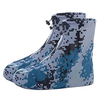 Imagem de Capas de sapatos impermeáveis para botas de chuva, capa de sapato antiderrapante com controle de areia, sola de borracha de PVC, botas de neve de chuva reutilizáveis galochas para ciclismo, acampamento ao ar livre, pesca e jardim (G, azul camuflagem)