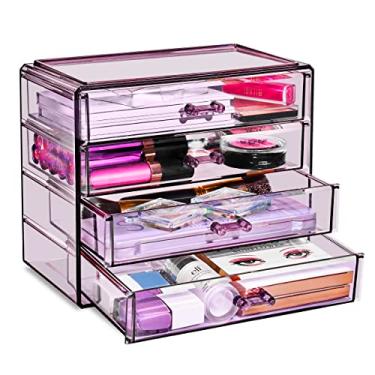 Imagem de Sorbus Caixa de armazenamento de acrílico para maquiagem e joias – 4 gavetas grandes – capa de banheiro de acrílico elegante e econômica, ótima para batom, esmalte, escovas, joias e mais (roxo)