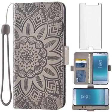 Imagem de Asuwish Capa de telefone para Samsung Galaxy J2 Pro 2018 com protetor de tela de vidro temperado e carteira de couro floral com suporte para cartão de crédito celular Glaxay J 2 J2pro J250M SM-J250M