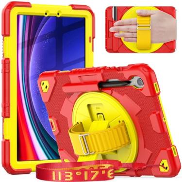 Imagem de Timecity Para Samsung Galaxy Tab S10 FE/ S9 FE 5G 10,9 polegadas/S9 11 polegadas (SM-X510/SM-X516/SM-X710/SM-X716B/ SM-X718U): Capa protetora resistente com protetor de tela, suporte - vermelho