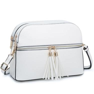 Imagem de Dasein Bolsa tiracolo feminina com borla e zíper, bolsa de ombro, bolsa de viagem moderna com vários bolsos, 00 - Branco