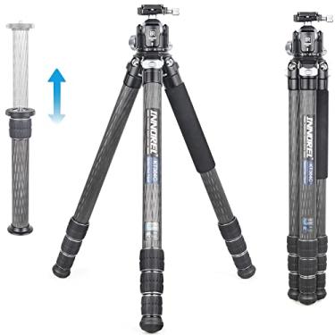 Imagem de INNOREL Tripé compacto de fibra de carbono de 10 camadas KT364C profissional de 36 mm para câmera de vídeo digital DSLR com 52 mm de perfil baixo panorâmico com coluna central esferográfica de 30 kg