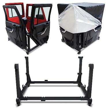 Imagem de LONGSUN Suporte de porta de armazenamento removível para Jeep Wrangler com saco de poeira Suporte deslizante para carrinho de porta compatível com Jeep Wrangler TJ YJ JK JL e Gladiator JT 1987-2021