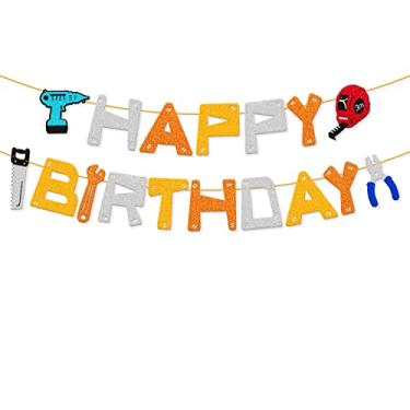 Imagem de Ferramentas Faixa de Aniversário Broca Fita Métrica Alicate de Serra Manual Caixa de Ferramentas Martelo Mecânico Chaves de Fenda Tema Feliz Aniversário Decoração de Festa