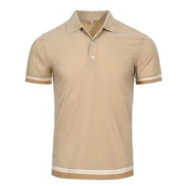 Imagem de Oymyakon Camisa polo masculina casual manga curta golfe camisa polo verão lapela golfe camisetas camisetas, Caqui, G