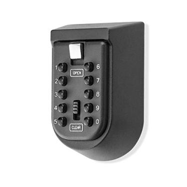 Imagem de BenRich Caixa de armazenamento externo para chave externa com trava de chave de 10 dígitos montada na parede com botão de pressão para portão de porta da frente de casa para idosos