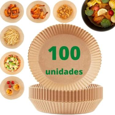 Imagem de Kit 100 formas folhas de papel descartável antiaderente para Air Fryer Fritadeira Elétrica Premium