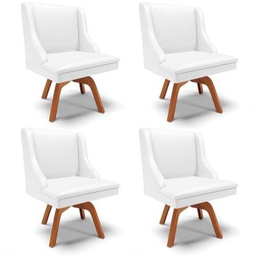 Imagem de Kit 04 Cadeiras Corino Branco Giratória De Madeira