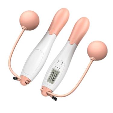 Imagem de Fancyes Corda de pular sem fio, corda de pular com contador digital, corda de pular fitness para treino ao ar livre, homens e adultos, Rosa Branco