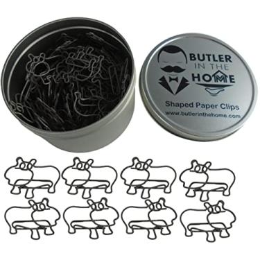 Imagem de Butler in the Home 100 Count Hippo Shaped Paper Clips Great for Paper Clip Collectors or Office Gift - Comes in Round Tin with Lid and Gift Box - Gray