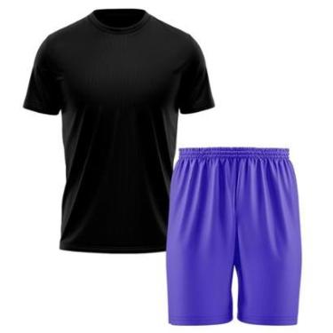 Imagem de Kit Calção Short Futebol Basquete Azul + Camiseta Manga Curta Masculina-Masculino