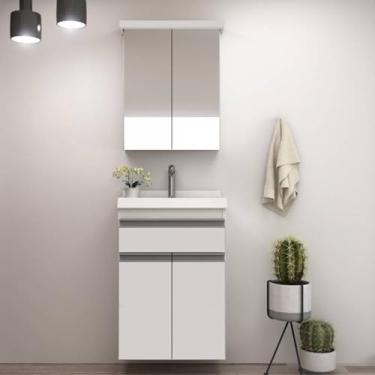 Imagem de Gabinete de Banheiro 50cm com Lavatório e Armário Ref 501 Branco