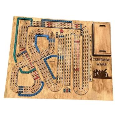 Imagem de Fancyes Conjunto de jogos de tabuleiro de cribbage de madeira, enfeite de madeira, compartimento de armazenamento embutido, jogos de bar noturno