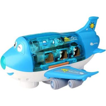 Imagem de Brinquedo Avião Azul  Musical Infantil Com Luzes Gira Bate Volta - Toy