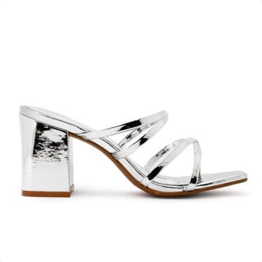 Imagem de Tamanco Via Uno 795005 Salto Bico Quadrado Brilho Festa Feminino