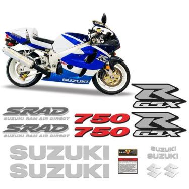 Imagem de Adesivos Moto Suzuki Gsrx 750 1998 Emblemas Prata/Vermelho - SPORTINOX