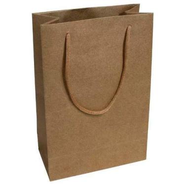 Imagem de 100 Sacolas De Papel Kraft Presente 25x17x6cm Bolsa Festa - On Store