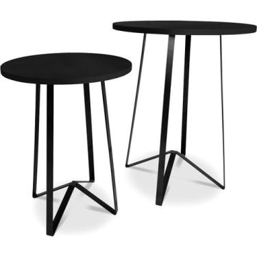 Imagem de Mesa De Canto Dupla Palon Redonda Decoração Para Sala Preto/Preto - Ge