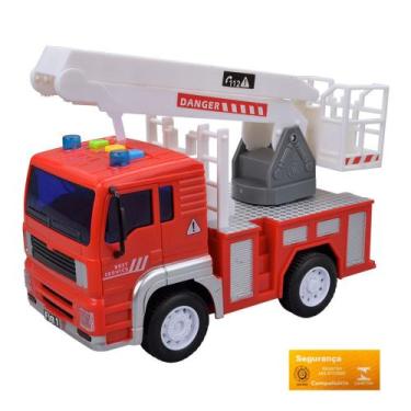 Imagem de Caminhao Friccao Luz e Som Modelo Bombeiro com Escada Branca DM Toys B