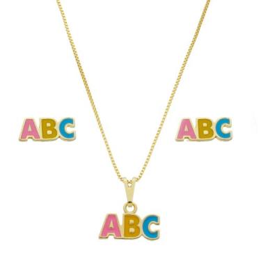 Imagem de Conjunto Infantil Menina ABC Escola Em Banho de Ouro 18k - Crislu Semi