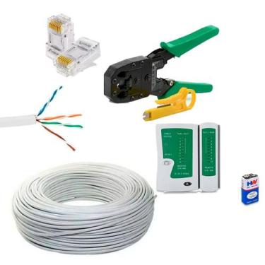 Imagem de Kit Cabo para Rede Internet 100 Metros + Alicate Crimpador + Testador 